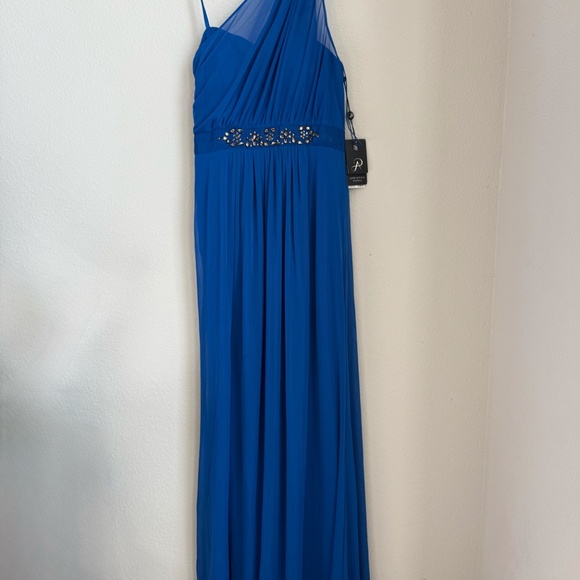 Royal Blue One-Shoulder Embellished Dress Gown - Picture 4 of 9